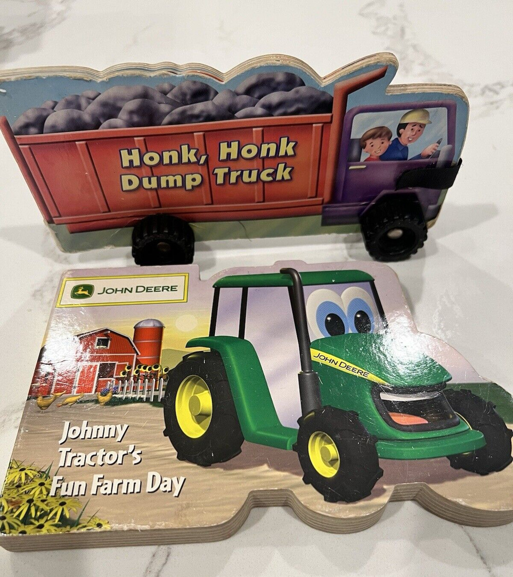 Vintage Childrens Cardboard Books-Trucks/John Deere Tractors-Set of 2